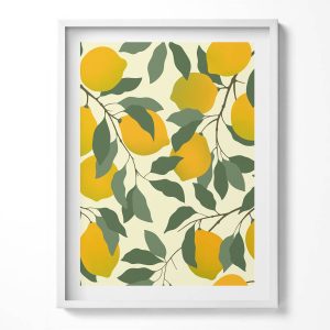 Obraz w ramie MDF „Ilustracja cytryn” Biała rama, 60×80 cm 414160
