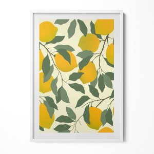 Obraz w ramie MDF „Ilustracja cytryn” Biała rama, 70×100 cm 414021