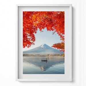 Obraz w ramie MDF „Pejzaż góry Fuji” Biała rama, 50×70 cm 414010 Obraz w ramie MDF „Pejzaż góry Fuji” Biała rama, 50×70 cm 414010