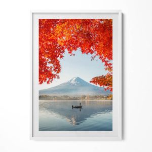 Obraz w ramie MDF „Pejzaż góry Fuji” Biała rama, 70×100 cm 414370 Obraz w ramie MDF „Pejzaż góry Fuji” Biała rama, 70×100 cm 414370