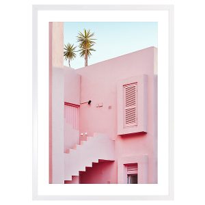 Obraz w ramie Pink Building With Palm Tres 53×73 cm 230443