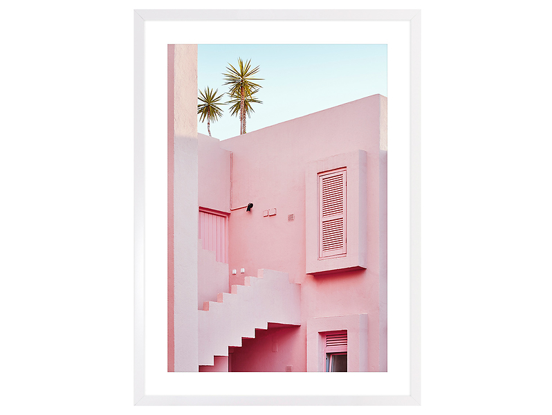 Obraz w ramie Pink Building With Palm Tres 53x73 cm 230443