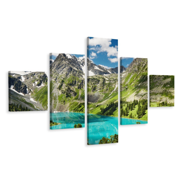 Obraz Wieloczęściowy GÓRY Las Jezioro Pejzaż 3D 250x150cm 138889