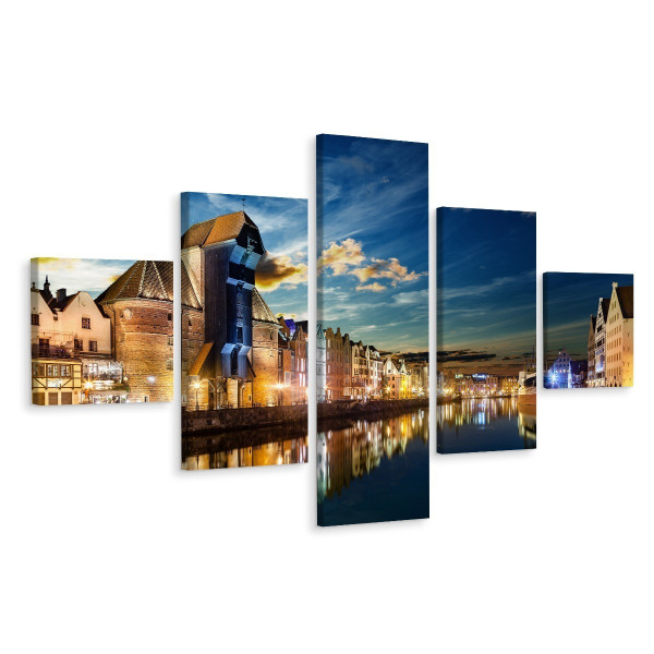 Obraz Wieloczęściowy Miasto Gdańsk Nocą 250x150cm 137874