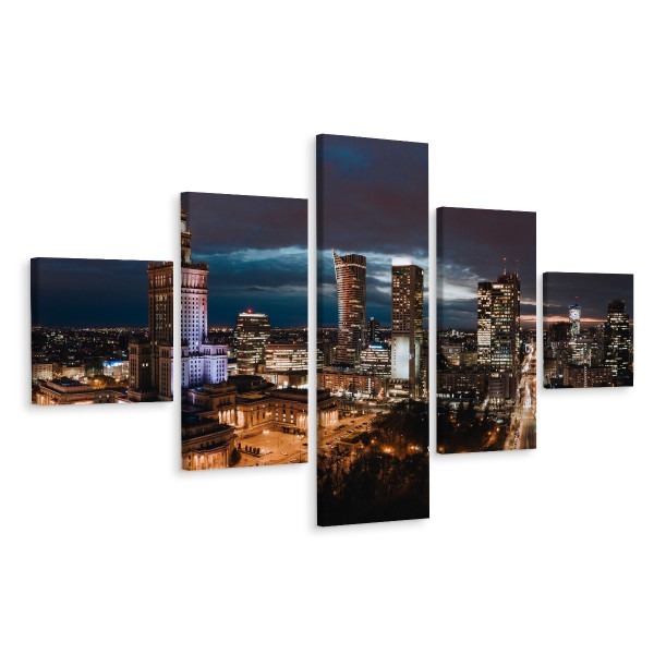 Obraz Wieloczęściowy Warszawa Nocą Miasto 3D 200x120cm 137936