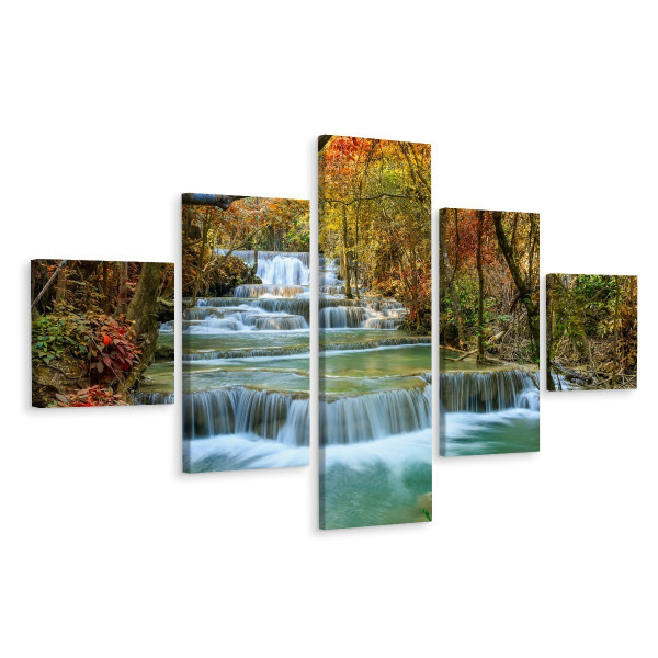 Obraz Wieloczęściowy Wodospad Jesienny Las 200x120cm 137919