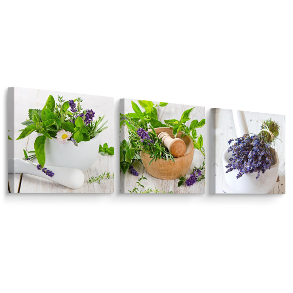 Obrazy Do Kuchni SET Świeże Zioła Z Lawendą 150x50cm 212695