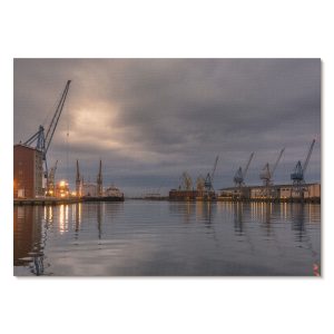 Obrazy na płótnie A3 Klimatyczny port żurawie projektu MM 1006925 Obrazy na płótnie A3 Klimatyczny port żurawie projektu MM 1006925