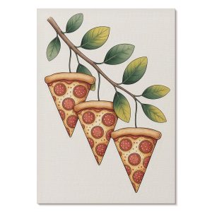 Obrazy na płótnie A3 Pizza na gałęziach drzewa projektu Mono Atelier 1014020