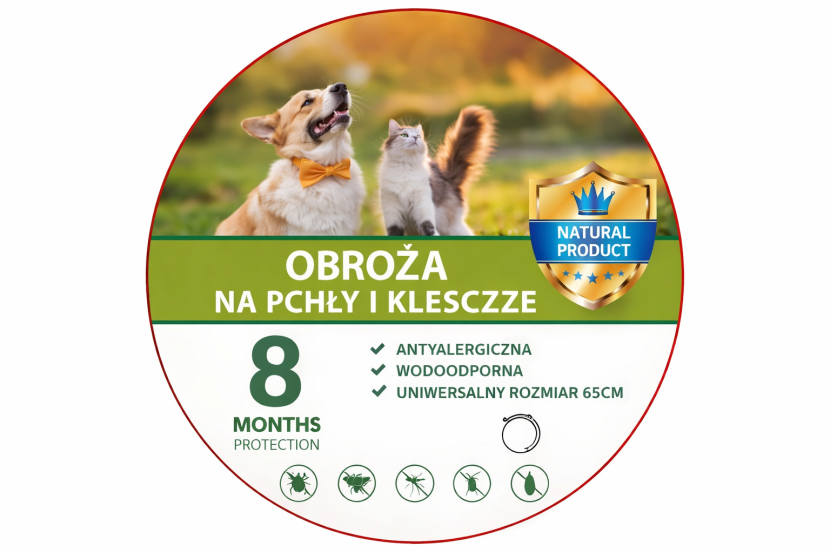 Obroża przeciw pchłom i kleszczom 65 cm dla psa i kota – uniwersalna 963483