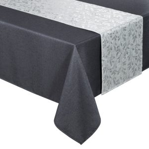 Obrus + bieżnik 140×260+33×260 Anita 6 stalowy zdobiony wzorem liści 990366 Obrus + bieżnik 140×260+33×260 Anita 6 stalowy zdobiony wzorem liści 990366