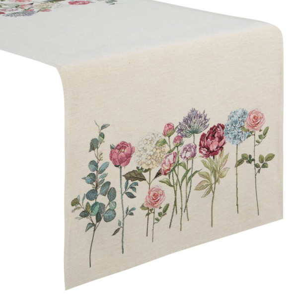 Obrus bieżnik 50x110 gobelinowy kremowy różowy kwiaty 410937