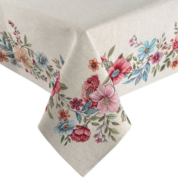 Obrus gobelinowy 1413/NAT 140x180 cm kwiaty dekoracyjny beżowy 957525