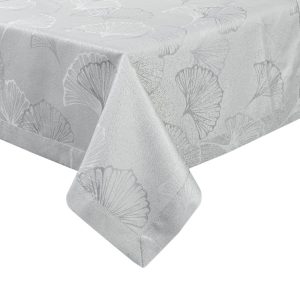 Obrus plamoodporny Diana 145×400 cm szary liście żakardowy 1021253