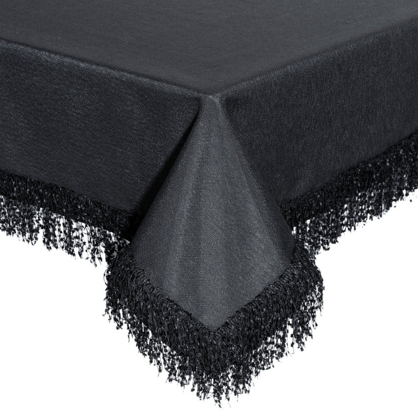 Obrus z dekoracyjną taśmą z frędzelkami gładki JASPER 140X260 czarny 1021224