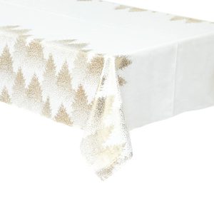 Obrus z motywem świątecznym Złote choinki, 140 x 240 cm 105754 Obrus z motywem świątecznym Złote choinki, 140 x 240 cm 105754