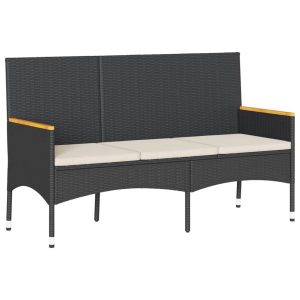 Ogrodowa ławka 3-os. z poduszkami, czarny rattan PE 560580 Ogrodowa ławka 3-os. z poduszkami, czarny rattan PE 560580