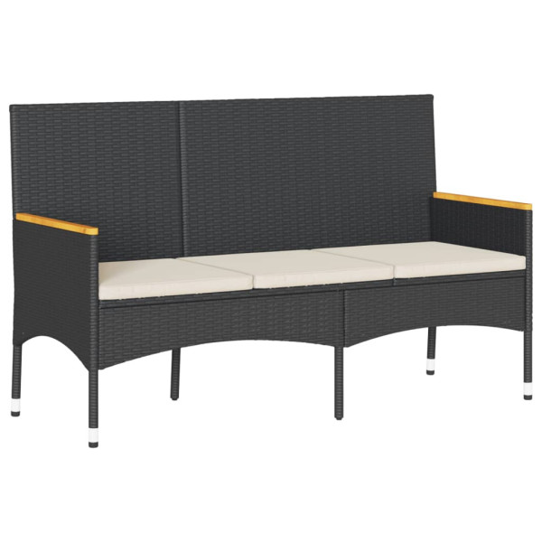 Ogrodowa ławka 3-os. z poduszkami, czarny rattan PE 560580