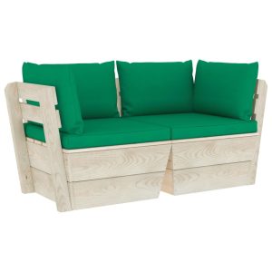 Ogrodowa sofa 2-osobowa z palet, z poduszkami, drewno świerkowe 700338 Ogrodowa sofa 2-osobowa z palet, z poduszkami, drewno świerkowe 700338