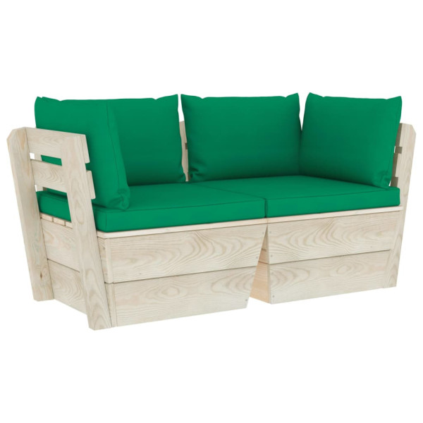 Ogrodowa sofa 2-osobowa z palet, z poduszkami, drewno świerkowe 700338