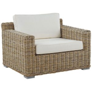 Ogrodowy fotel rattanowy białe poduszki 83494