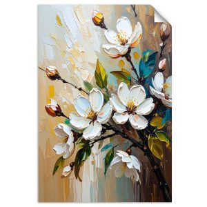 Plakat samoprzylepny do salonu Feeby Białe Kwiaty efekt farby olejnej 20×30 733253 Plakat samoprzylepny do salonu Feeby Białe Kwiaty efekt farby olejnej 20×30 733253