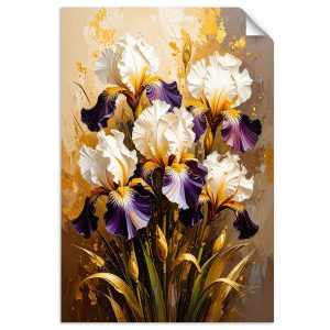 Plakat samoprzylepny do salonu Feeby Irysy Kwiaty na beżowym tle 100×150 733858 Plakat samoprzylepny do salonu Feeby Irysy Kwiaty na beżowym tle 100×150 733858