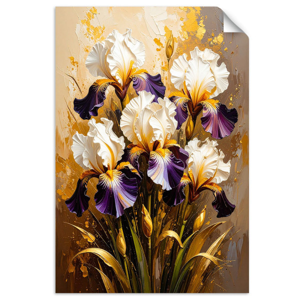Plakat samoprzylepny do salonu Feeby Irysy Kwiaty na beżowym tle 70x100 736561