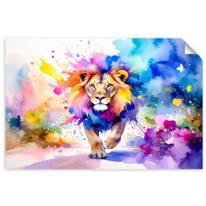 Plakat samoprzylepny do salonu Feeby Kolorowy Lew w dżungli Akwarela 60×40 732870 Plakat samoprzylepny do salonu Feeby Kolorowy Lew w dżungli Akwarela 60×40 732870
