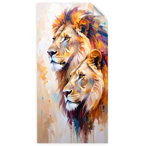 Plakat samoprzylepny do salonu Feeby Lwy Para Zwierzęta Malowany 60×120 734670