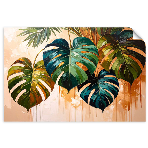 Plakat samoprzylepny do salonu Feeby Monstera Liście efekt farby 60x40 733036