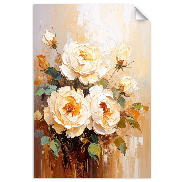 Plakat samoprzylepny do salonu Feeby Róże Kremowe Kwiaty Bukiet 60x90 734062
