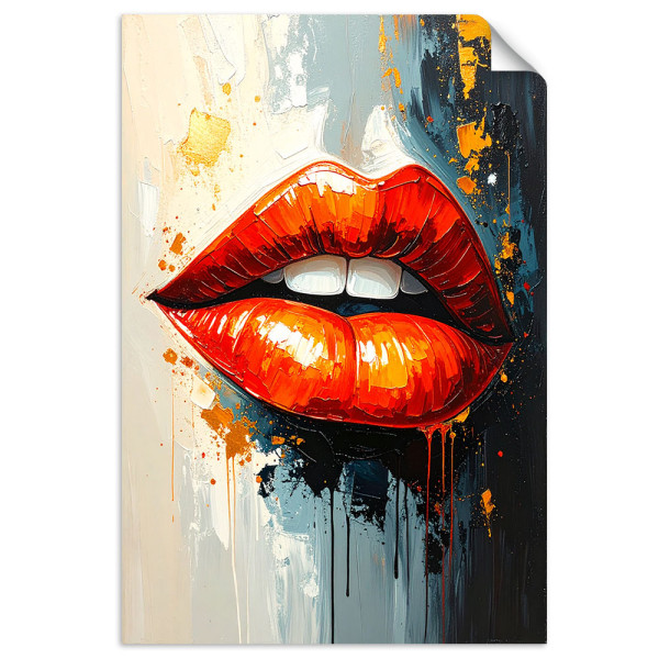 Plakat samoprzylepny do salonu sypialni Feeby Czerwone usta 30x45 733637