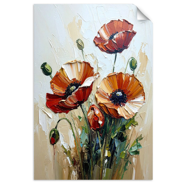 Plakat samoprzylepny Feeby Czerwone Maki Kwiaty na beżowym tle 60x90 733877