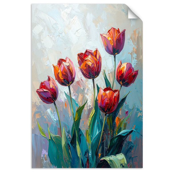 Plakat samoprzylepny Feeby Czerwone Tulipany Kwiaty jak malowany 70x100 733129