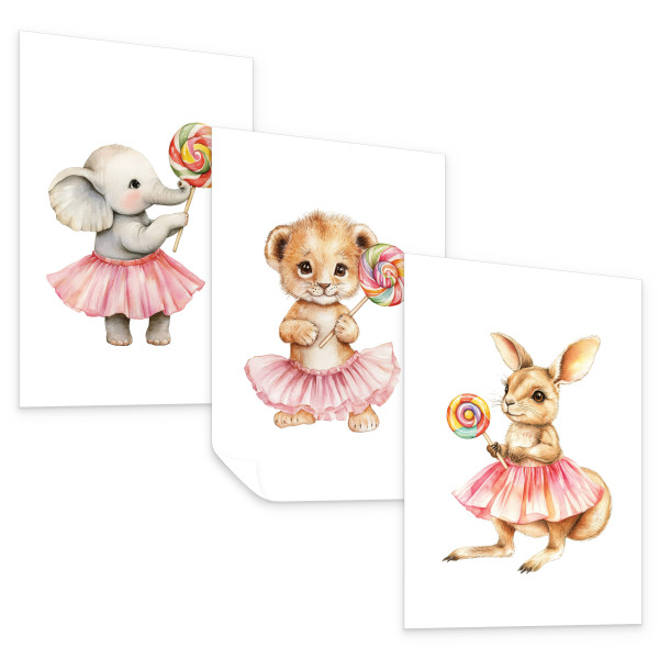 Plakaty Zwierzątka z lizakami SET 3x A4 996195