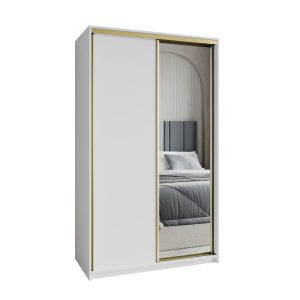 Szafa przesuwna TAVI 120 cm z lustrem Biała + Złoty 739862 Szafa przesuwna TAVI 120 cm z lustrem Biała + Złoty 739862