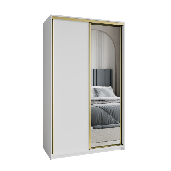 Szafa przesuwna TAVI 120 cm z lustrem Biała + Złoty 739862
