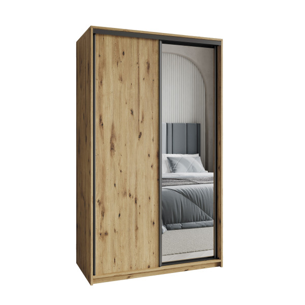 Szafa przesuwna TAVI 120 cm z lustrem Dąb artisan + Czarny 739910