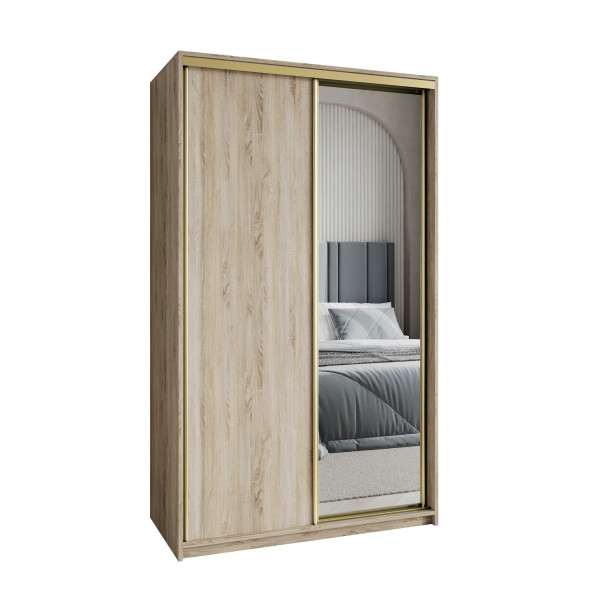 Szafa przesuwna TAVI 120 cm z lustrem Dąb sonoma + Złoty 740763