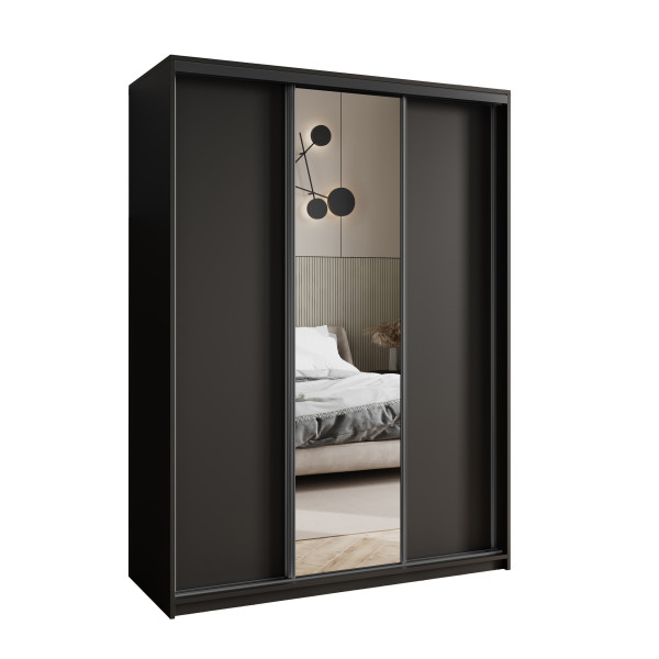 Szafa przesuwna TAVI 150 cm z lustrem Czarna 739934