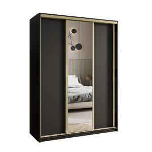Szafa przesuwna TAVI 150 cm z lustrem Czarna + Złoty 740042 Szafa przesuwna TAVI 150 cm z lustrem Czarna + Złoty 740042