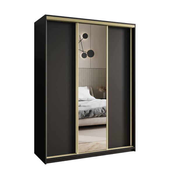 Szafa przesuwna TAVI 150 cm z lustrem Czarna + Złoty 740042