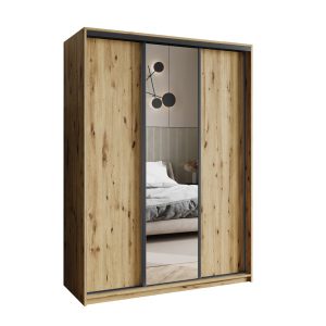 Szafa przesuwna TAVI 150 cm z lustrem Dąb artisan + Czarny 739936 Szafa przesuwna TAVI 150 cm z lustrem Dąb artisan + Czarny 739936