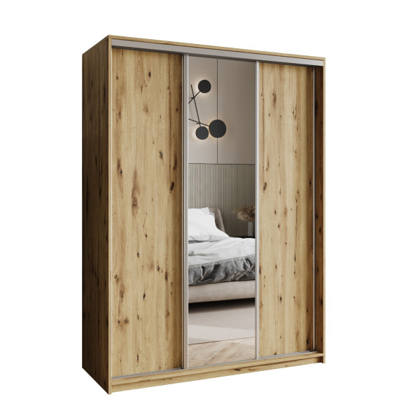 Szafa przesuwna TAVI 150 cm z lustrem Dąb artisan + Satyna 739958