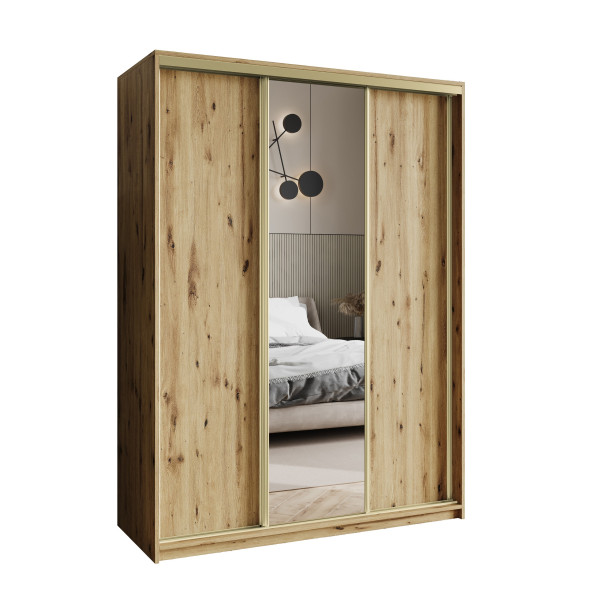 Szafa przesuwna TAVI 150 cm z lustrem Dąb artisan + Złoty 740052