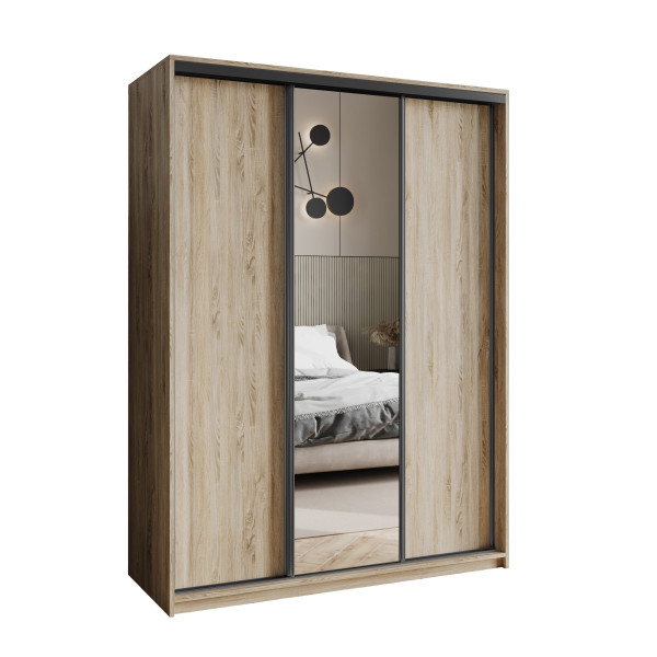 Szafa przesuwna TAVI 150 cm z lustrem Dąb sonoma + Czarny 740016