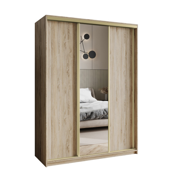 Szafa przesuwna TAVI 150 cm z lustrem Dąb sonoma + Złoty 740065