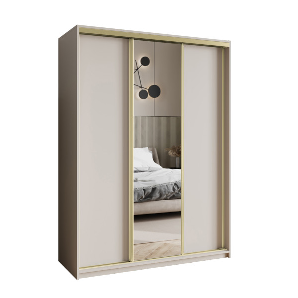 Szafa przesuwna TAVI 150 cm z lustrem Kaszmir + Złoty 740715