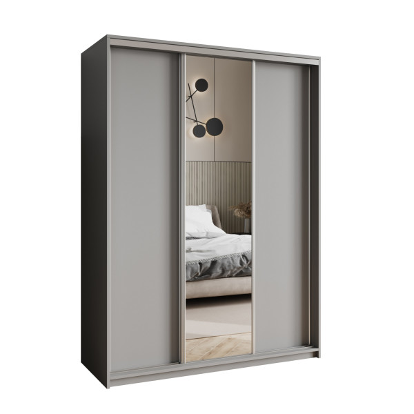 Szafa przesuwna TAVI 150 cm z lustrem Szara + Satyna 739950